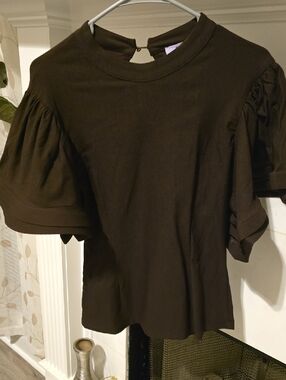 Women's Dark Brown Puff-Sleeve Top